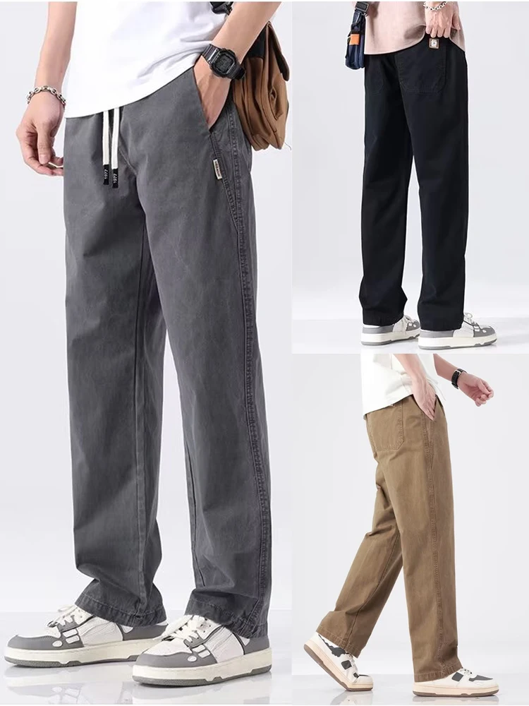 

Мужские рабочие брюки в стиле ретро в японском стиле, новые летние свободные повседневные брюки с прямыми штанинами, молодежные всесезонные базовые цвета