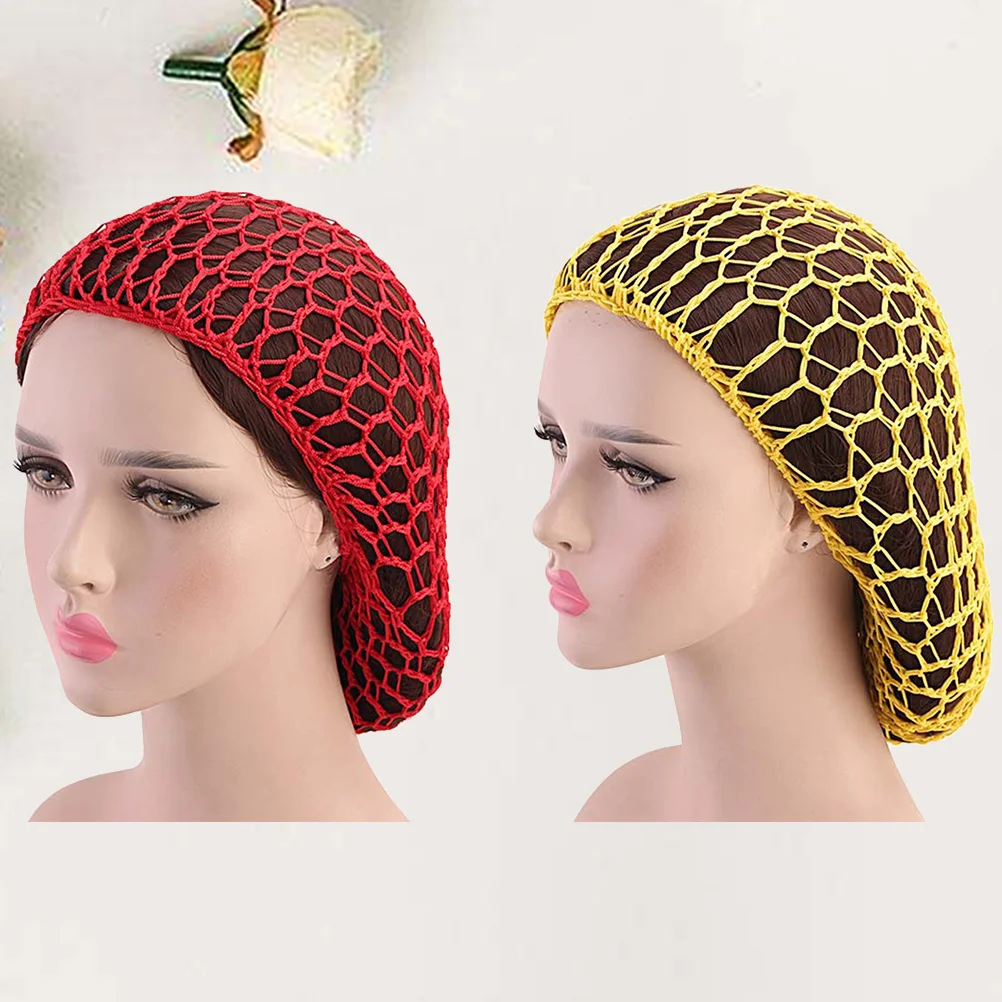 2 pçs durável net dormir chapéu protetor de cabelo elástico vermelho amarelo cada cor longo dormir chapéu net protetor de cabelo