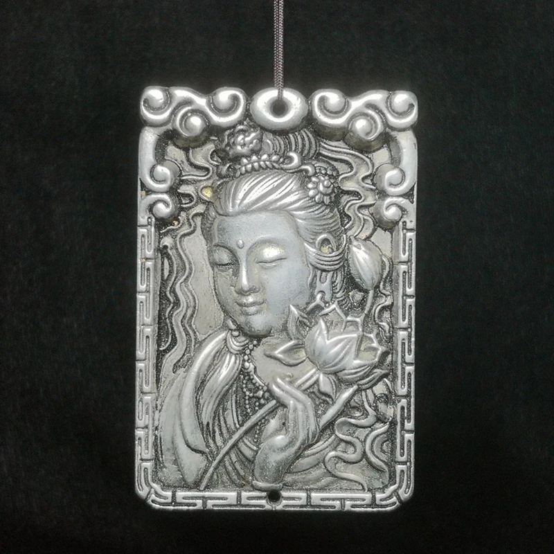 YIZHU CULTUER ART Size 2.8 Inch Collection China Tibet Silver Handmade Avalokitesvara Statue Amulet Necklace Ornament Gift