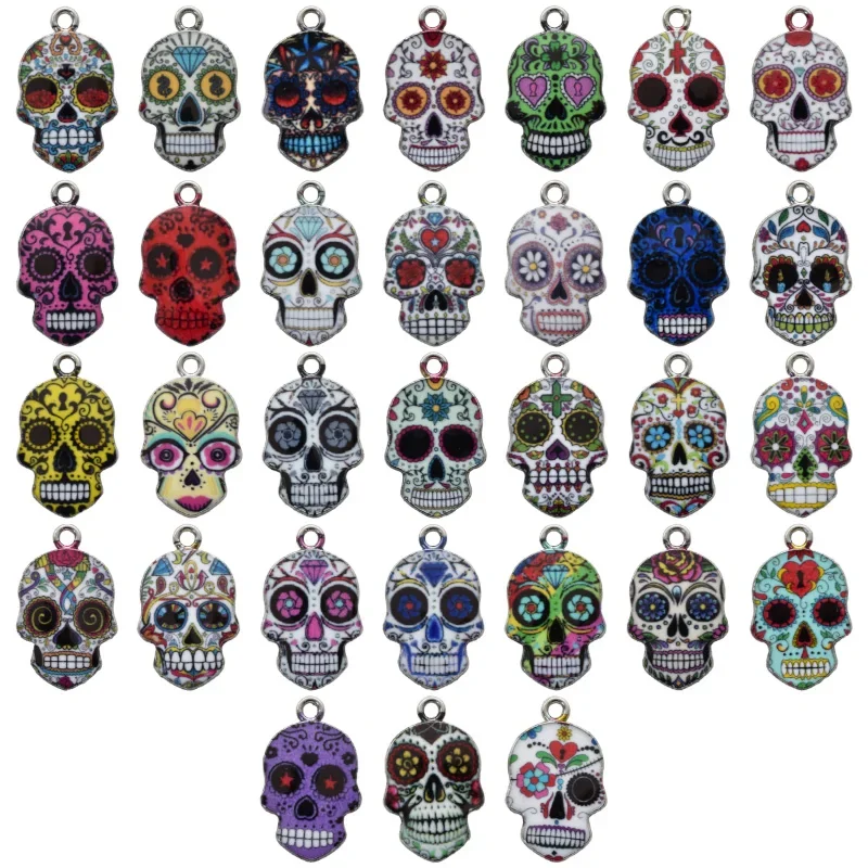 5/10/31pcs Vibrant Day of the Dead Skull Charms Colorful Enamel Alloy Pendants For DIY Earring Necklaces Bracelet Jewelry Making