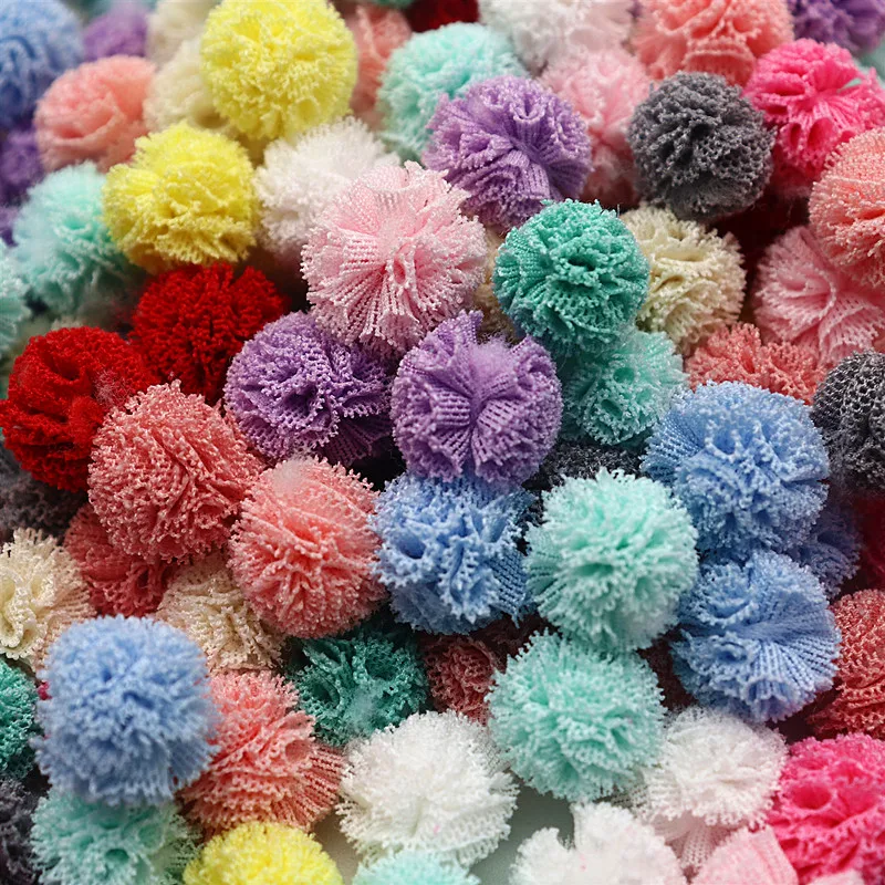 60-120 Pieces 15mm Color Lace Chiffon Ball DIY Children Clothes Hat Craft Handmade Baby Headdress Decoration Materials