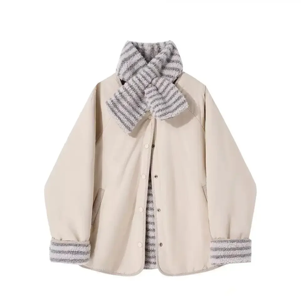 Padded Clothes Fleece Korean Padded Clothes Vibe Wind Scarf Padded 2026 New Warm Loose Coat - view 6