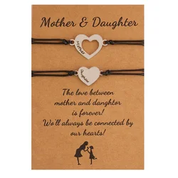 2pcs Mother Daughter Bracelets Set Mommy and Me Matching Love Heart Black Rope Jewelry Gift Mother's Day Bracelet