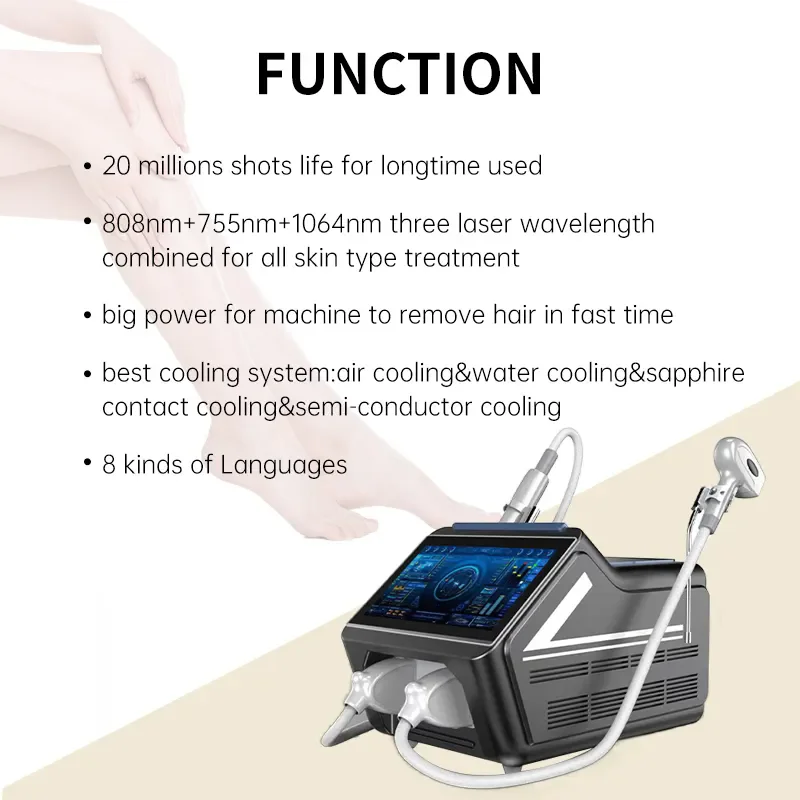 1064 다이오드 레이저 문신 제모 장치, 미용용, 업그레이드된 2 in 1 피콜라 레이저, ND YAG, 808 755