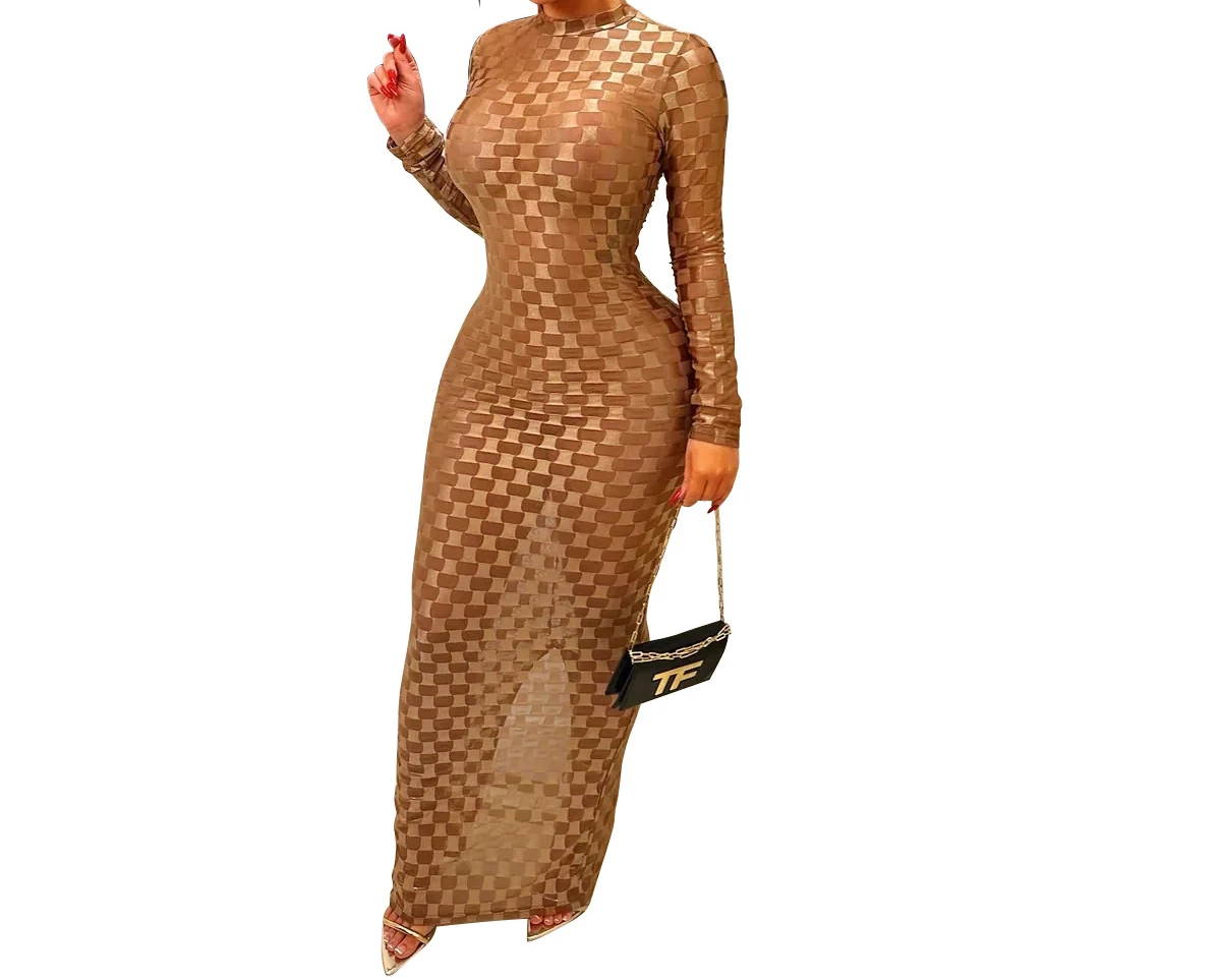 Turtleneck Skinny Women Dresses Sexy Skirt Long Sleeve Bodycon Sexy Streetwear Party Club Hollow out Long Dress