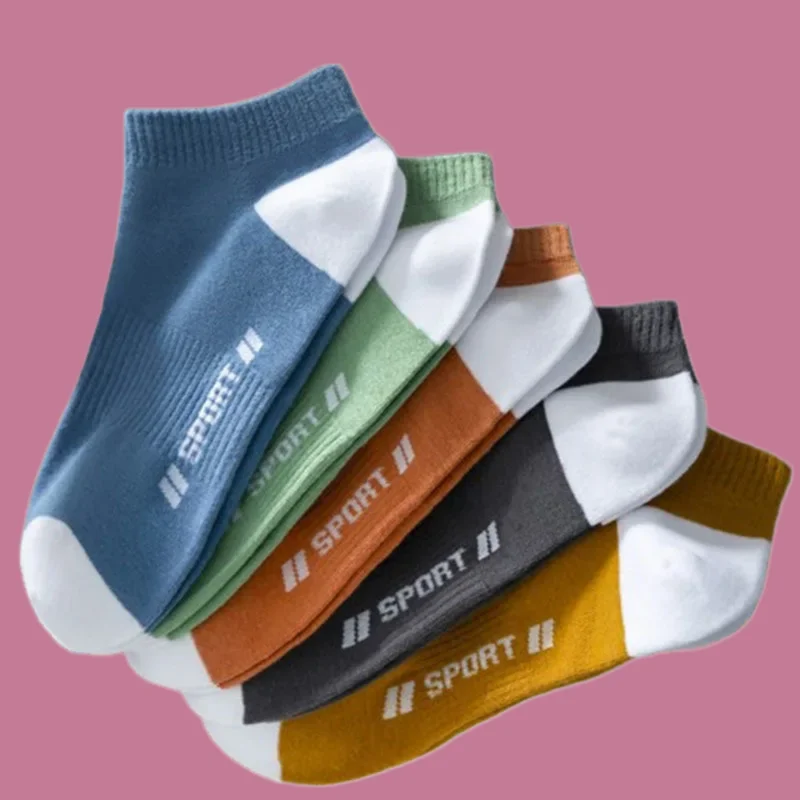 5 Pairs New High Quality Thin Men Sports Short Socks Sweat-absorbing Letter Boat Socks Ins Fashion Breathable Ankle Short Socks