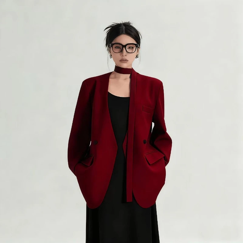 

2026 Summer Fashion New Women's Elegant Suit Coat High End Fashion Design Sense Loose Long Sleeve Professional Blazers for Women