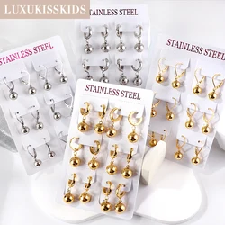 Luxukisskids-女性用ボールドロップイヤリング、316lステンレス鋼、ミニマリストダングルセット、クラシックラグジュアリー、新しい、カードあたり6ペア、卸売