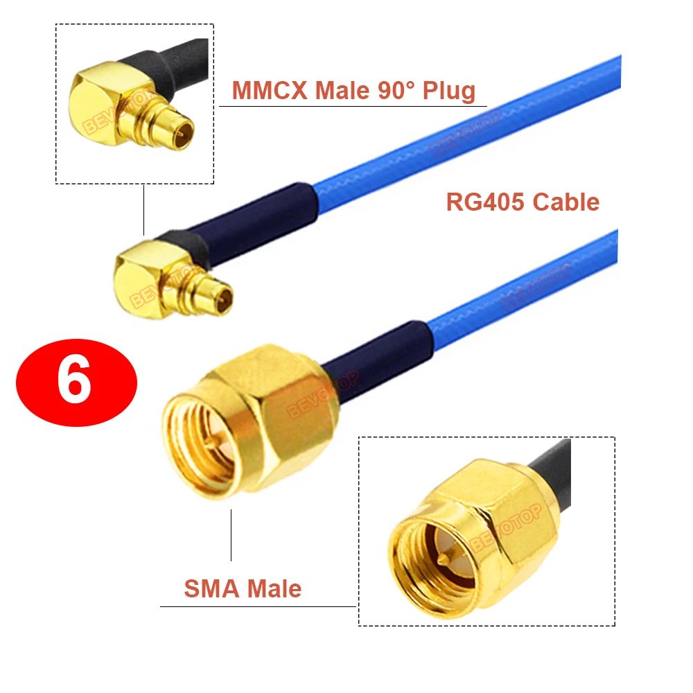 1PCS RG405 SMA to MMCX Cable RP-SMA/ SMA Male to MMCX Male Straight/ Right Angle 90° Plug High Frequency RG-405 086 Jumper