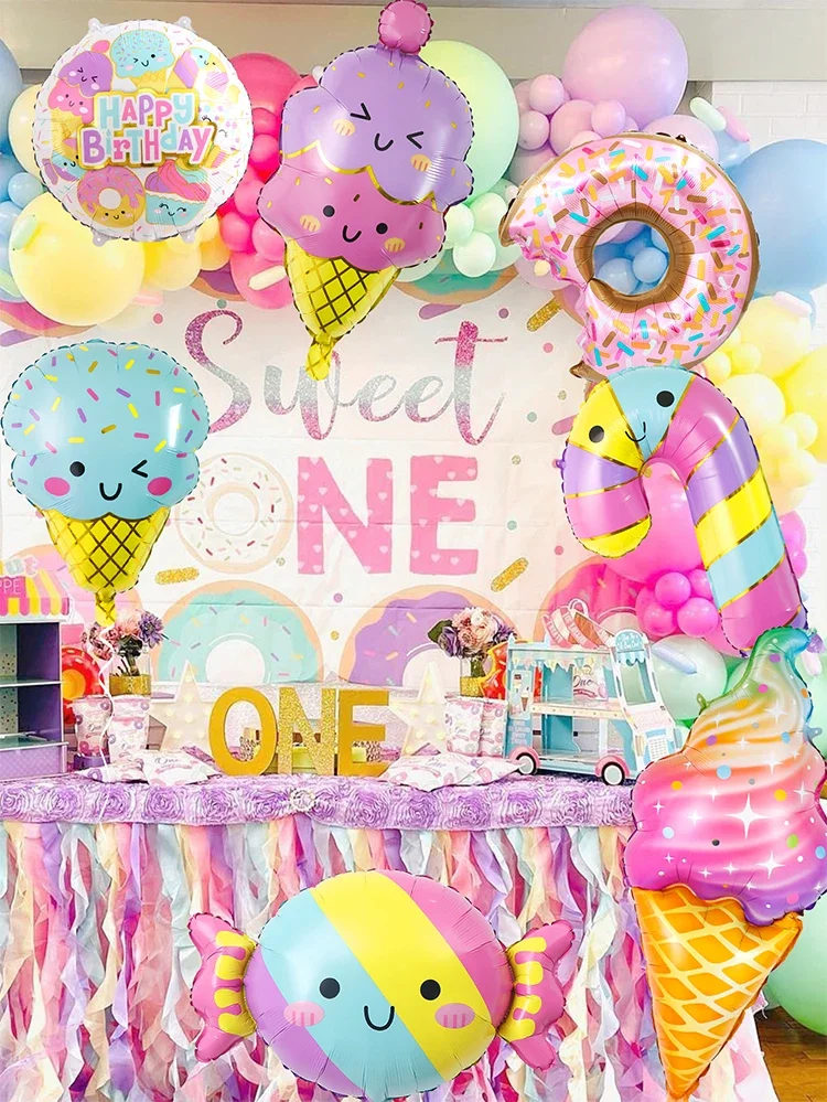 Bunte Sommer-Bonbon- und Eiscreme-Themenballons Rosa Geburtstags-Prinzessinnen-Schokoladen-Donut-Folienballons-Set – Detail 20