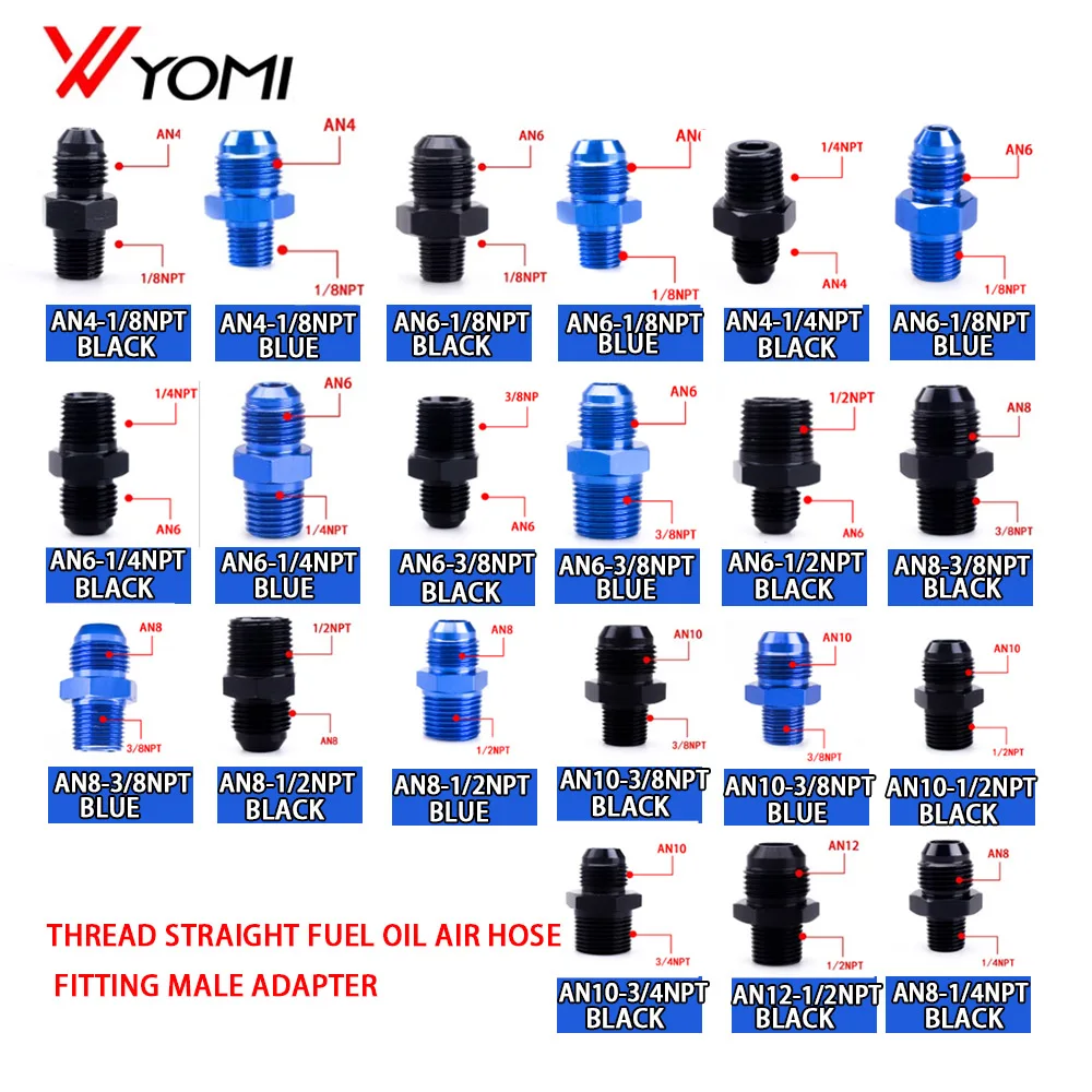 Universal Straight Fuel Hose Adapter Pipe Thread Fitting AN4 AN6 AN8 AN10 AN12 To 1/8NPT 1/4NPT 3/8NPT 1/2NPT 3/4NPT