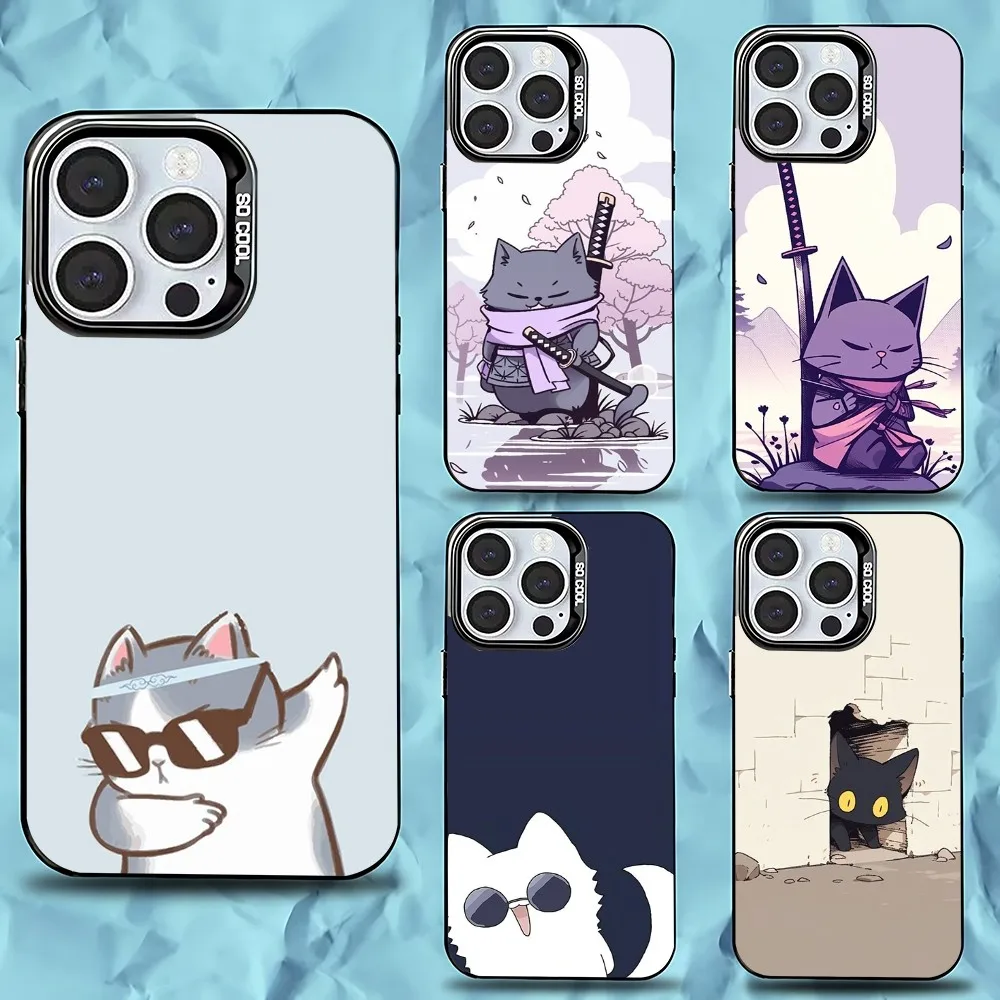 

Fashion COOL Cat Phone Case For iPhone 16,15,14,13,12,11,Pro,Max,Plus,Mini,XS,SE Anti Fall Black Matte Hard Bumper
