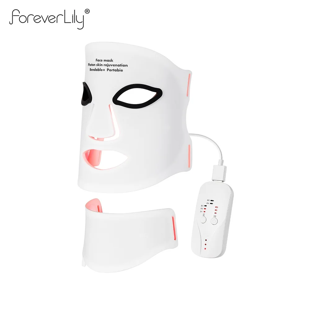 Silicone LED Face Neck Mask 7 Colors Red Light Infrared Photon Therapy Mask Flexible Wireless LED Beauty Mask for Skin Repair Rejuvenation