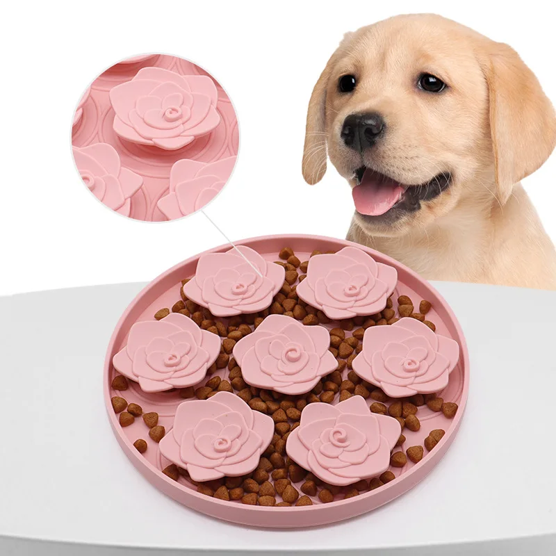 

Rose Flower Silicone Pet Slow Food Bowl with Suction Cup Easy To Clean Scientific Feeding Portable Dog Lick Mat Plato Para Perro