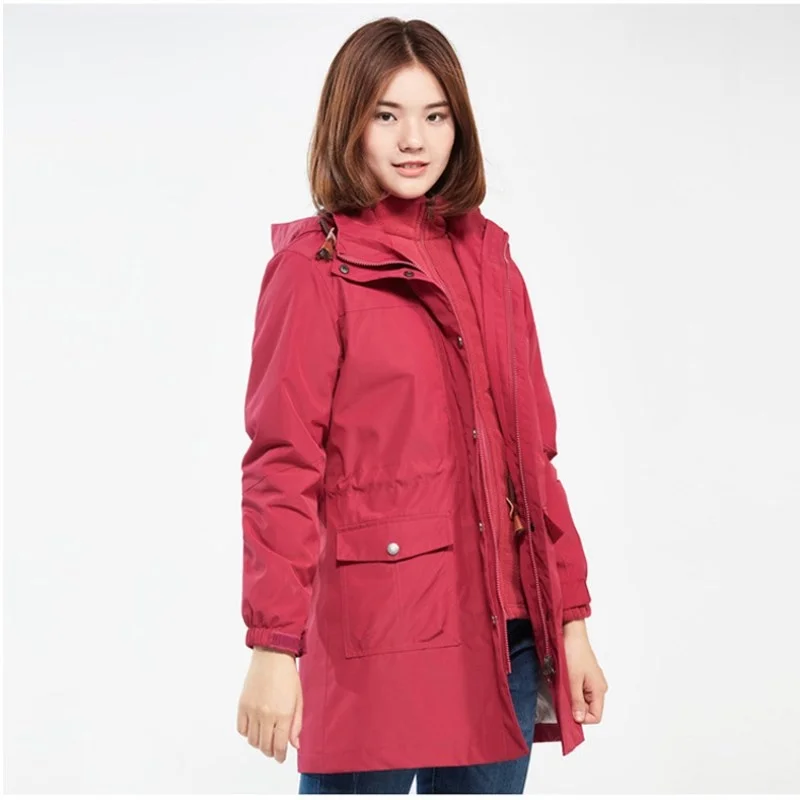 Hot 3 in1 Women Outdoor Waterproof Ski Fishing Hiking Jacket Female Windproof Hooded Cloghing Winter Warm Camping Windbreaker