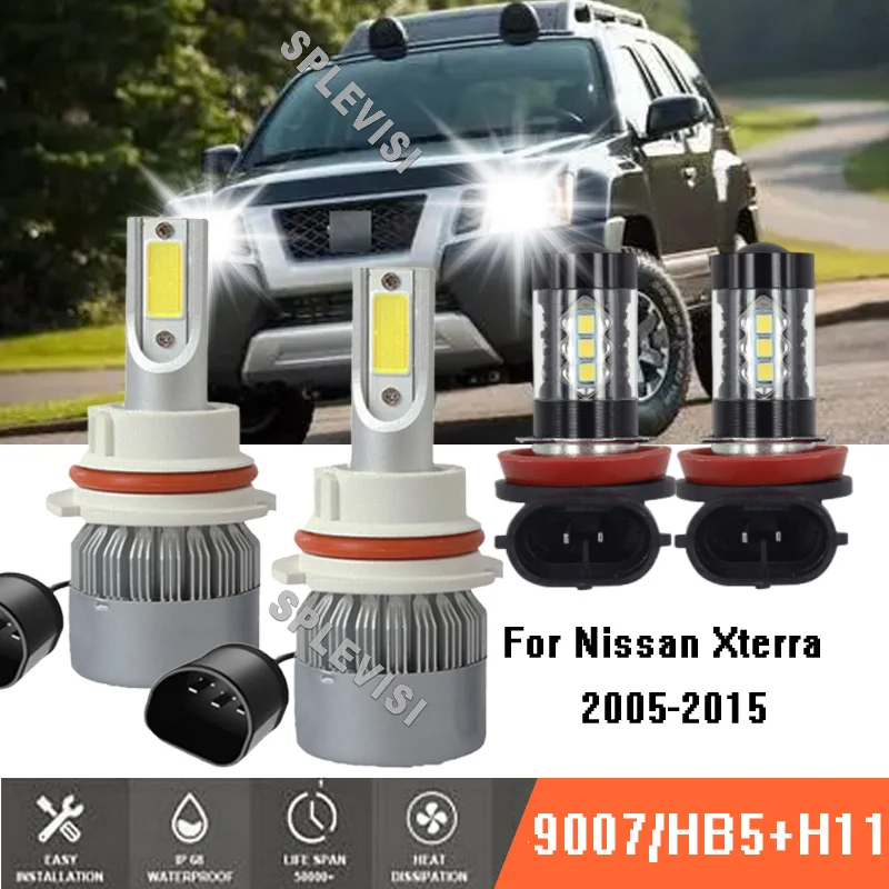 

4x 9007 LED Headlight Bulb High/Low Beam+H11 Fog Lights Upgrade Kit for Nissan Xterra 2005-2015 2006 2007 2008 2009 2010 2011