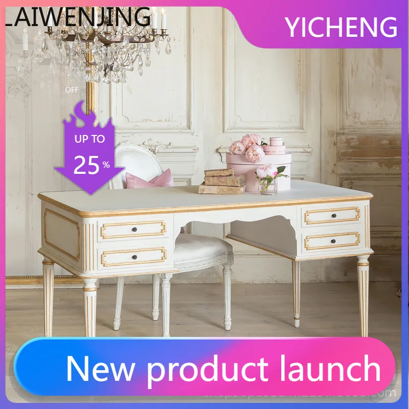 

LYY carved solid wood tables and chairs retro writing desk simple European decoration