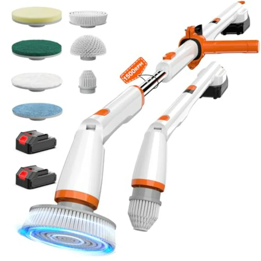 

Cordless Electric Spin Scrubber for bathroom cleaning, ABS plastic, white, 1500RPM motor + smart display + 4000mAh battery + 7
