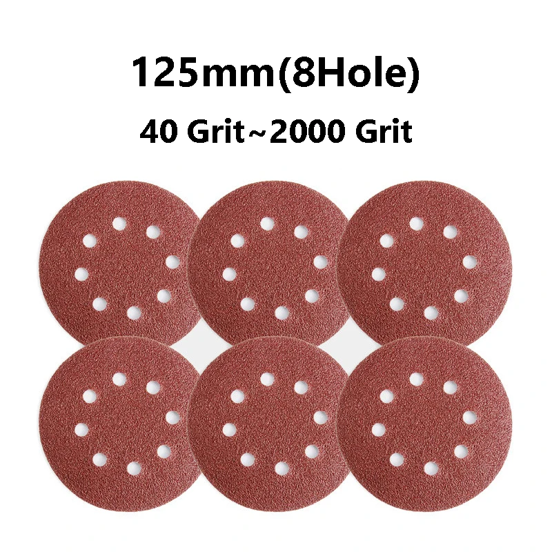 

Круглые шлифовальные диски с 8 отверстиями, наждачная бумага с крючком и петлей, деревообрабатывающие абразивные инструменты для полировки металла, зернистость 40 ~ 2000, зернистость 5 дюймов (125 мм)