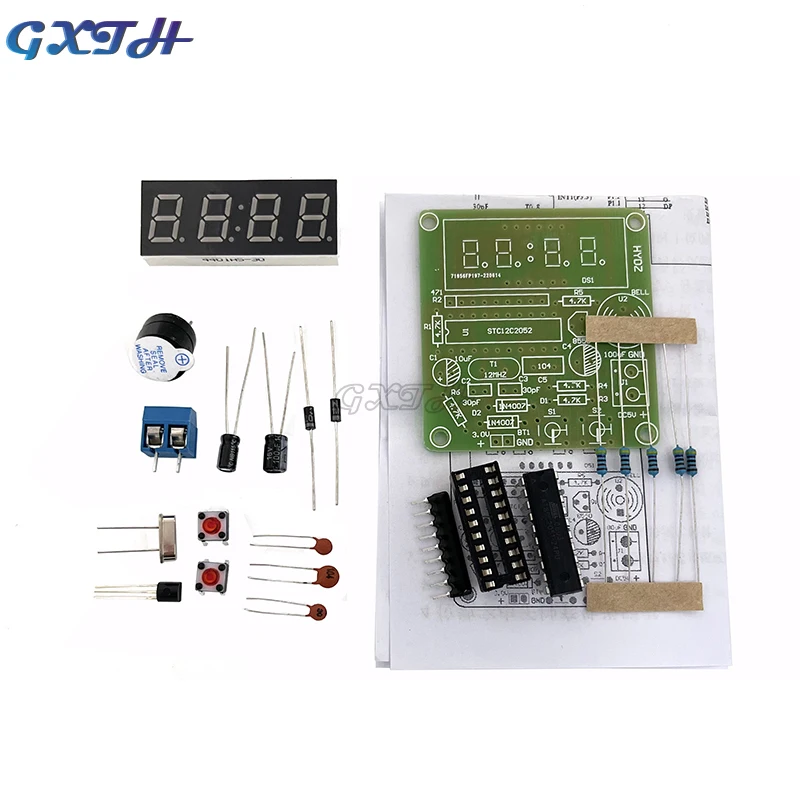 AT89C2051 Digital 4 Bits Electronic Clock Electronic Production Suite DIY Kit 4 Digit Clock