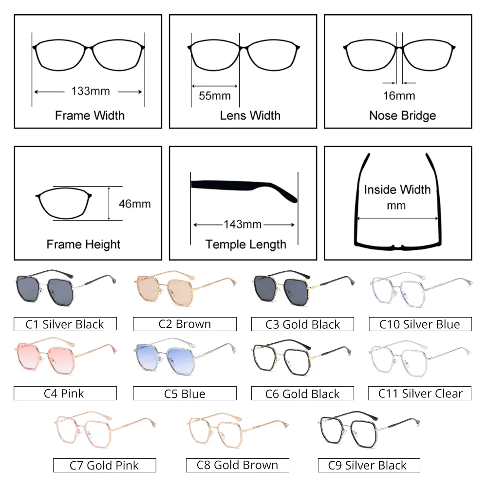 Ralferty موضة مضلع النظارات إطارات الإناث شفافة مكبرة العين إطارات النظارات للنساء مسدس قصر النظر إطارات البصرية