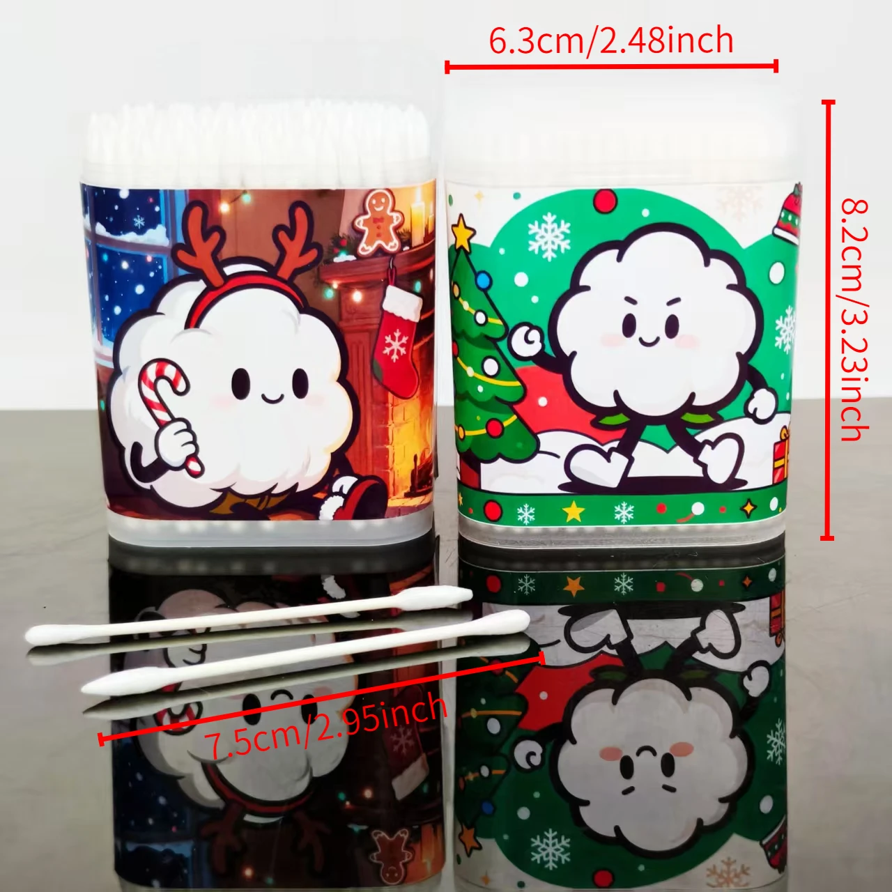 200개/400개 크리스마스 시리즈 패턴 면봉 흰색 미세 축 면봉 선물용 면봉