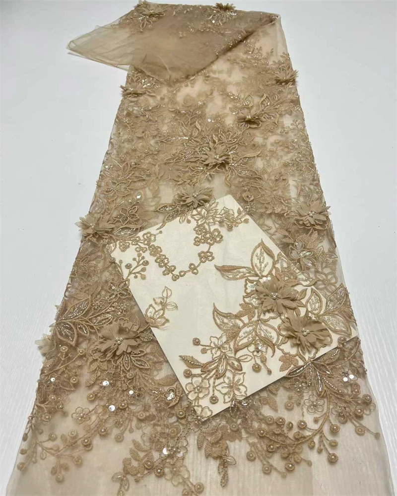 High Quality Beaded Lace Fabrics for Wedding Fabric Material Bridal Lace with Sequins Luxury African Lace Fabric 5 Yards