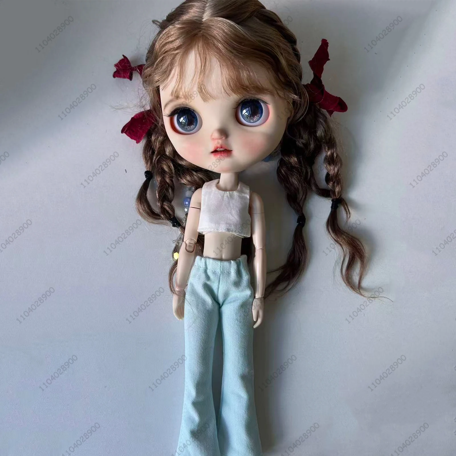

For Blythe Doll 30cm OB24 Azone Doll Clothes Sleeveless Top Fashionable Crop Top Blue Trousers Doll Outfit