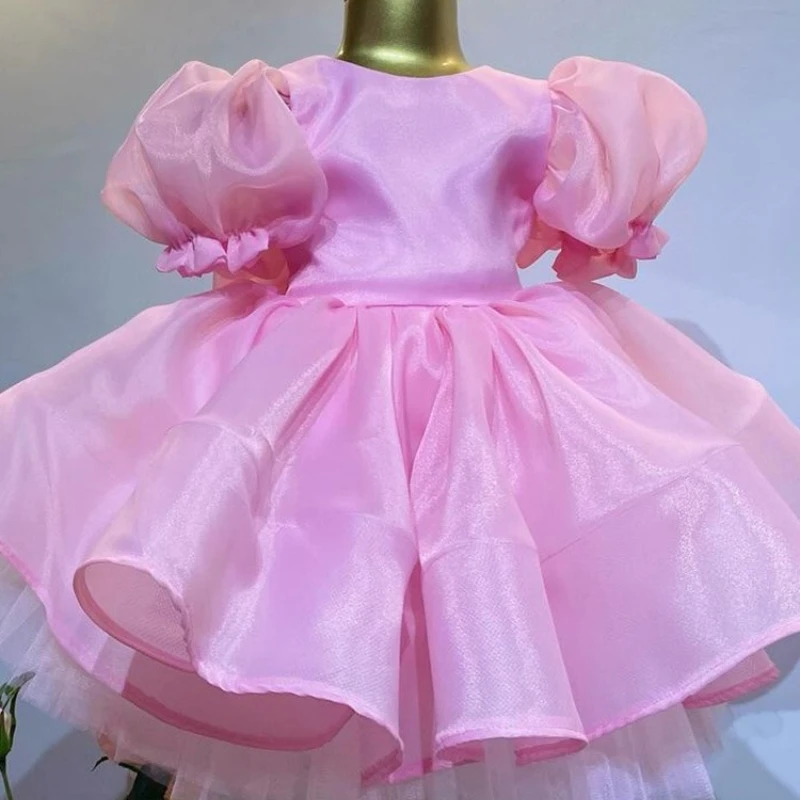 

Новое розовое детское платье принцессы с пышными рукавами для девочек, нарядное платье-пачка для празднования первого дня рождения, выступлений и торжественных мероприятий, коллекция 2026 года