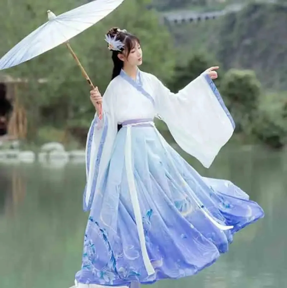 Plus Size 2XL Hanfu Couples Chinese Traditional Embroidery Clothes Adult Halloween Cos Costume Black Blue Hanfu for Men/Women