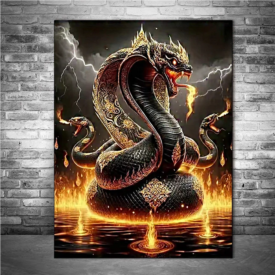 Full Square Round Diamond Mosaic black Snake Animal DIY Diamond Painting Fire spitting snake kits Handmade Hobby home decor art