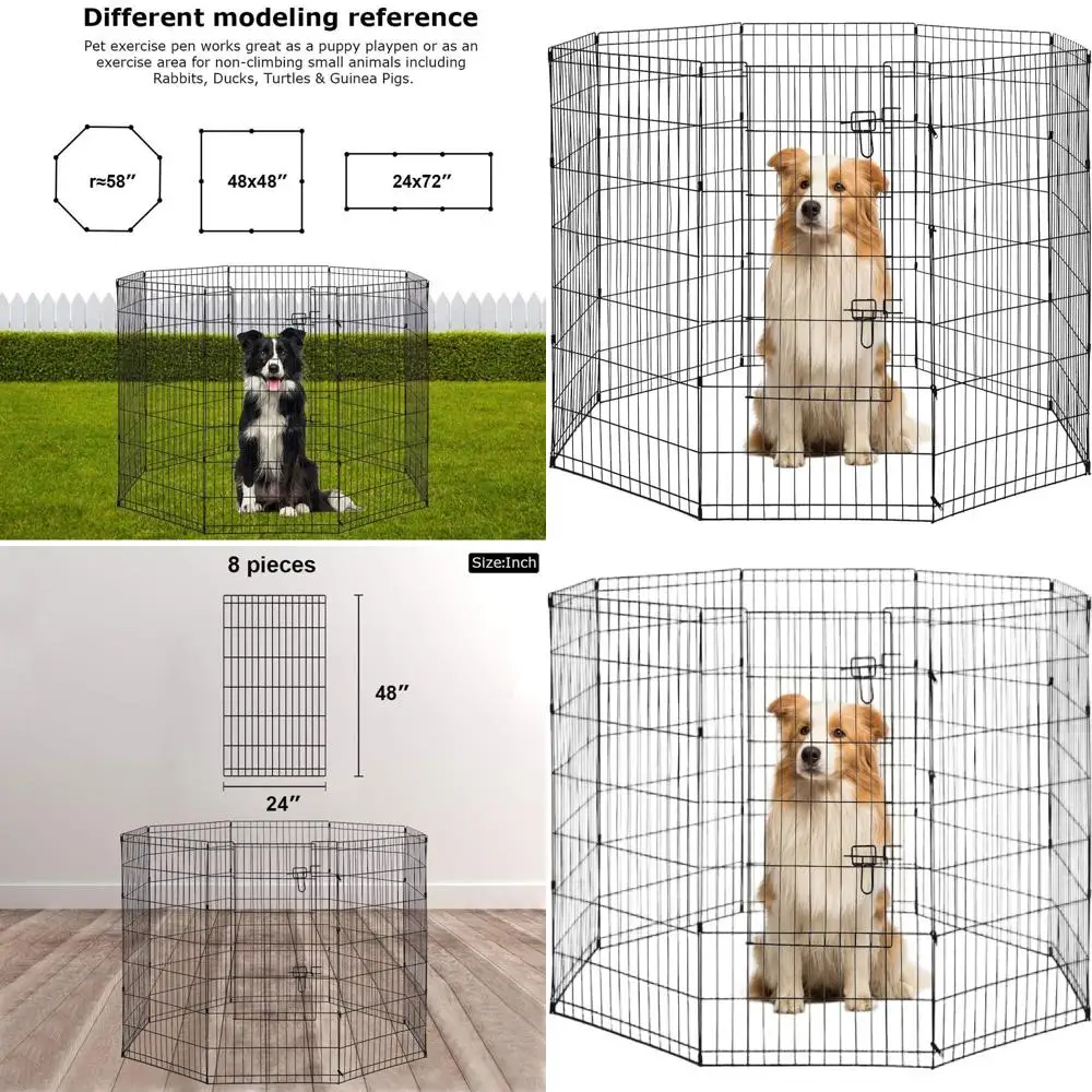 

Портативный металлический вольер для собак на 48 панелей (8 секций), для использования на улице и в помещении, съемный, устойчивый к ржавчине, с дверцей