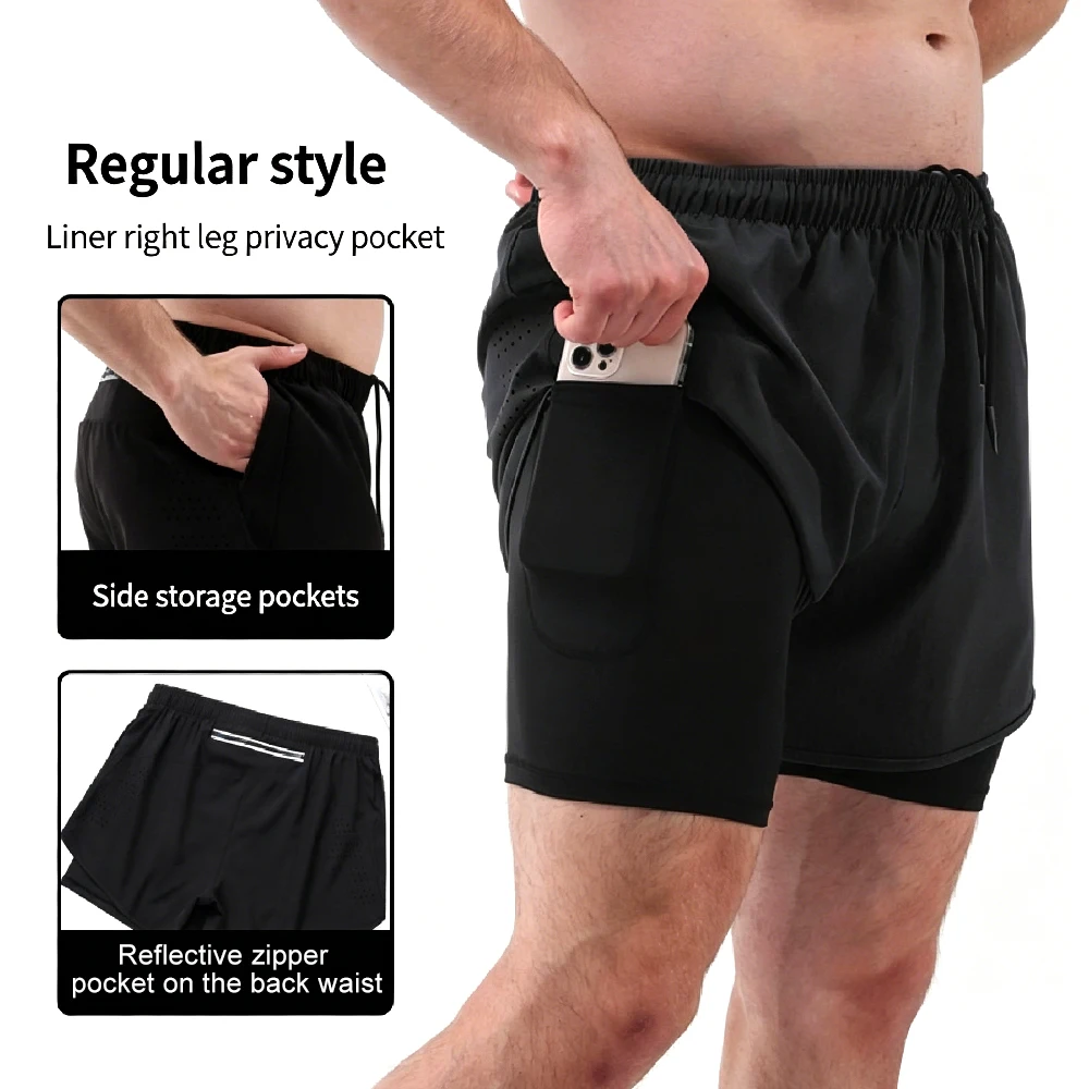 FVXVXV 1PCS Mens 2 in 1 Running Shorts Quick Dry Athletic Shorts with Compression Liner , Workout Shorts with Zip Pockets