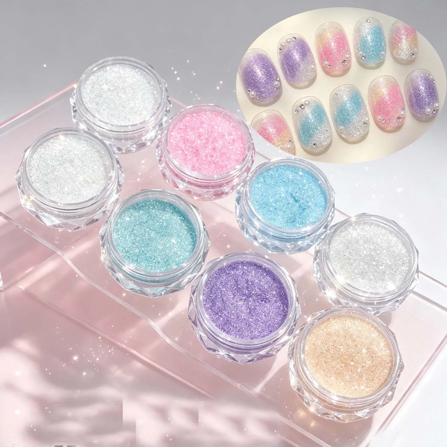  Super Shiny Opal Nail Powder Mermaid Glitter Ultrathin Iridescent Flakes Nail Sequins Pigment Powder Shinying Manicure Decor