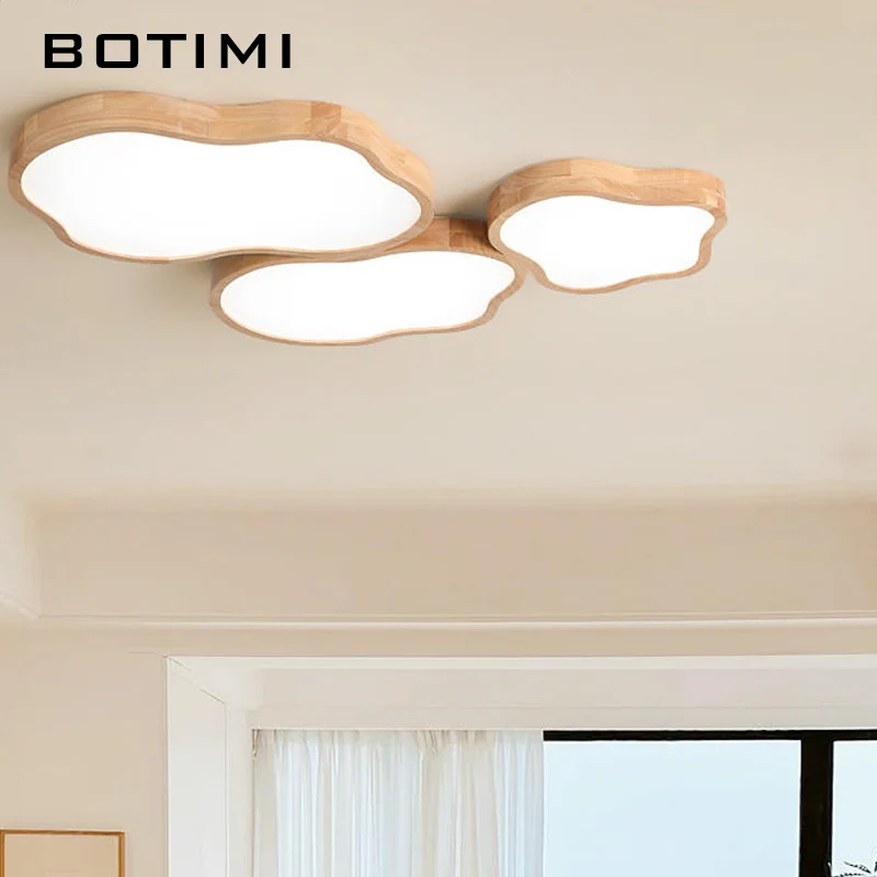 BOTIMI Natural Wood LED Ceiling Lights For Living Room Designer Wooden Surface Mounted Bedroom Lighting Modern Rooms Lamp