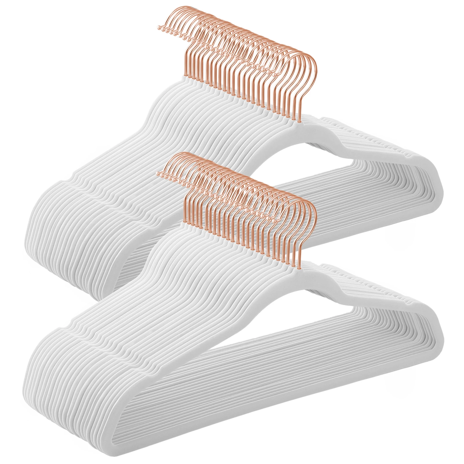 Songmicshome Velvet Hangers 50 Pack, Antisliphangers Met Rose Goudkleurige Draaihaken, Slanke Ruimtebesparende Hangers