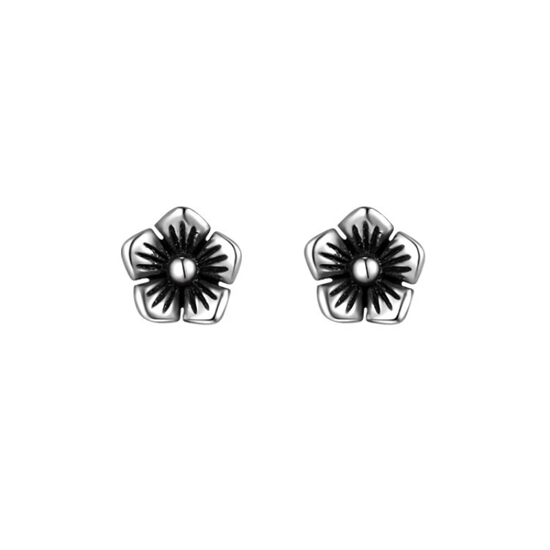 VOQ Silver Color Small Flower Stud Earrings Retro Rose Flower Stud Earrings Ladies Fashion Premium Accessories Hypoallergenic