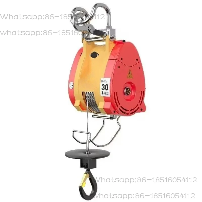 Portable Electric Wire Rope Hoist 300kg Load Capacity 30M Cable Remote Control Double Hook Small Crane for Household Use