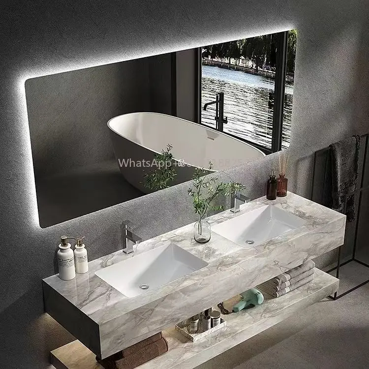 Marble Wash Basin, Artificial Stone Sink With Intelligent Mirror New Bathroom Combination Cabinet, Dressing Table, Wall Mounted