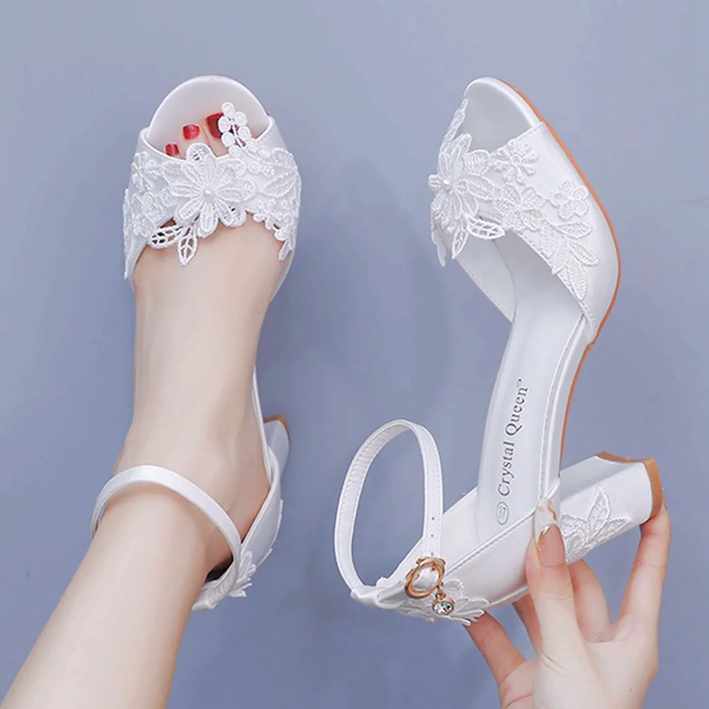

42 Peep Toe Women's Heels for Ladies Shoe Summer Sandals 2025 Woman Sandals Wedding Dress High Quality Fashion Flowers Sandals