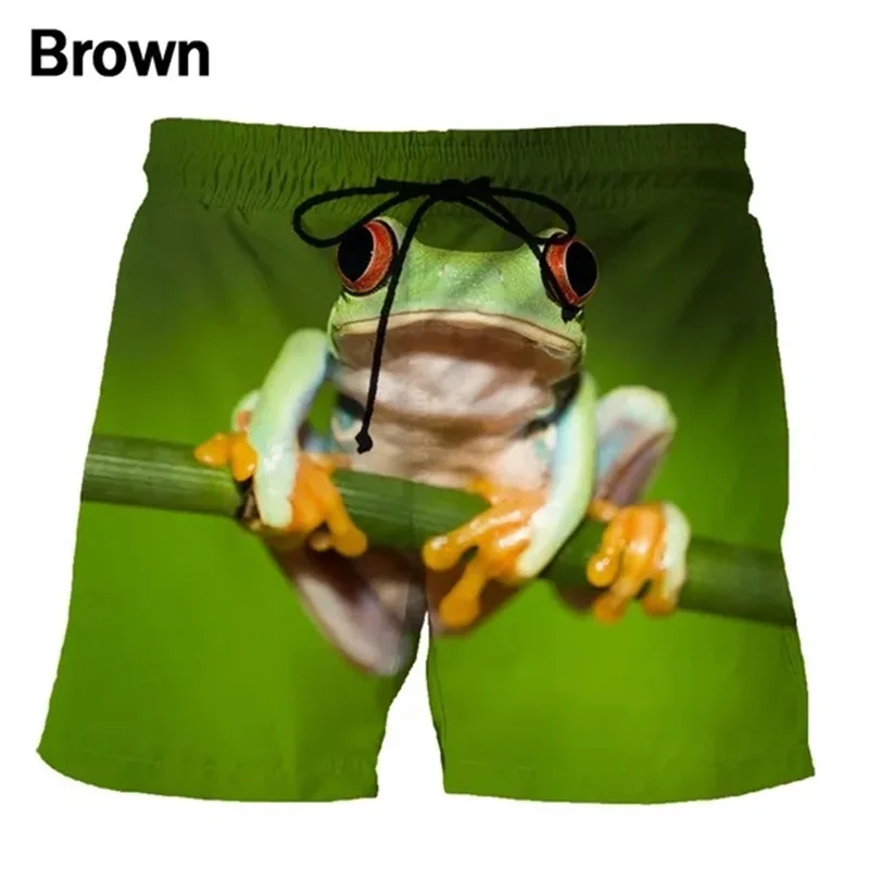 Personality Funny Frog Pattern Beach Shorts 3D Printing Animal Seaside Surf Board Shorts For Men Summer Casual Mens Swim Trunks