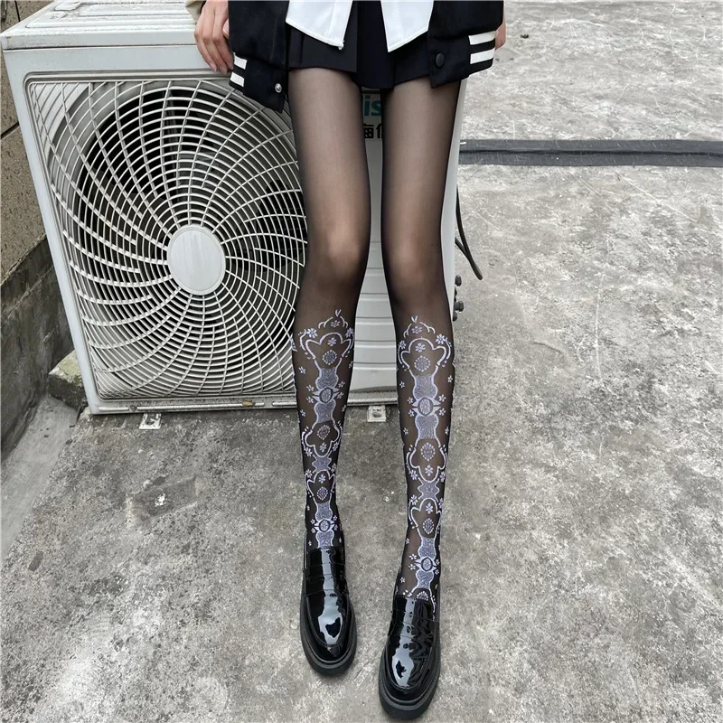 

White Silk Stockings Women's Japanese JK Over-the-knee Stockings Flower Sexy Lace High Thigh Fishnet Socks Long Lolita Socks