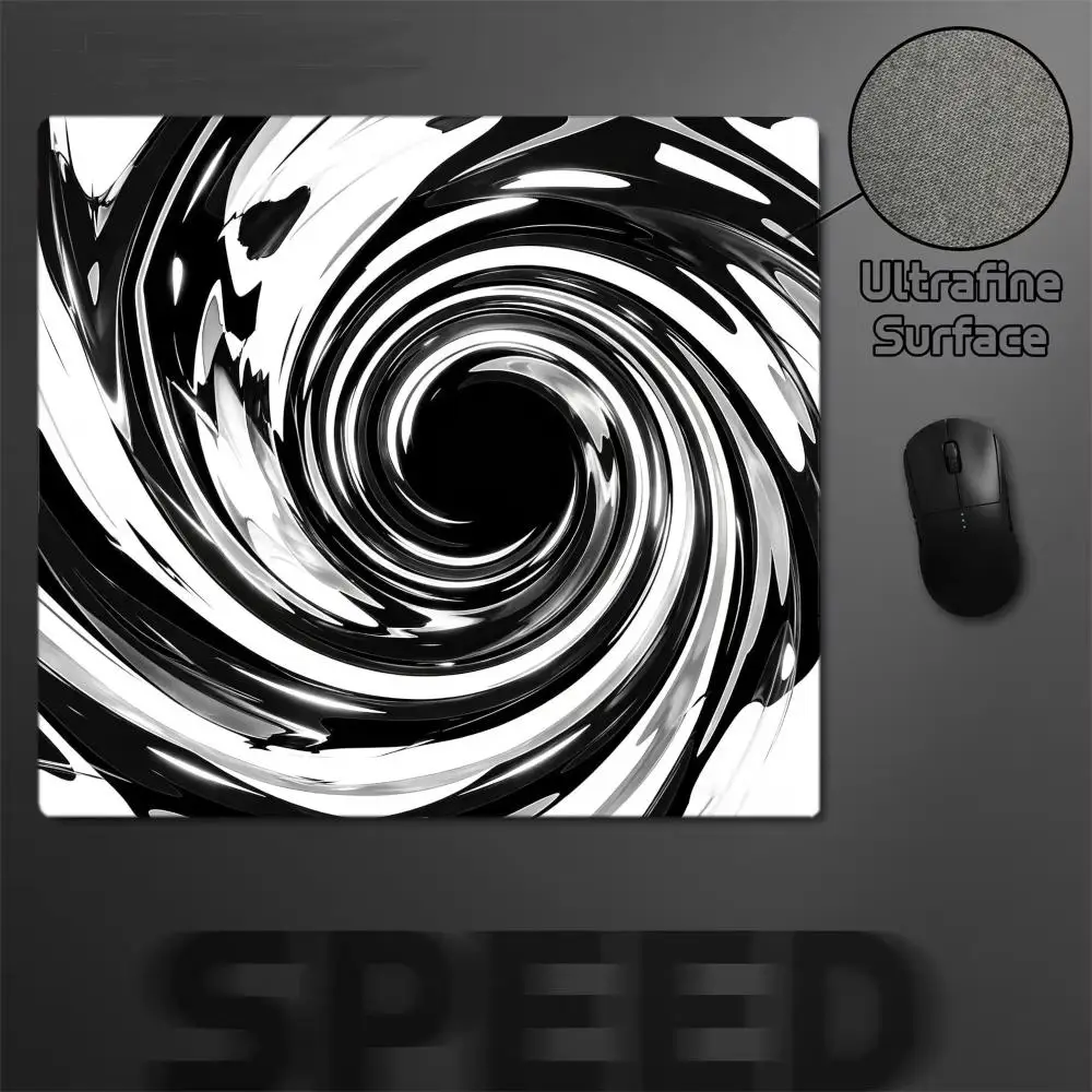 Black White Liquid Swirl Vortex E-Sports Gaming Mouse Pad Abstract Fluid Art Medium Smooth Precision Control Game Mousepad 45X40