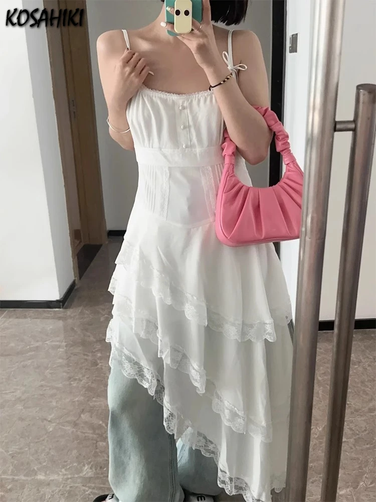 

Streetwear Lace Patchwork Sweet Bow Dresses Y2k Aesthetic Irregular Ruffled Vestidos Harajuku Vintage Grunge Pleated Woman Dress