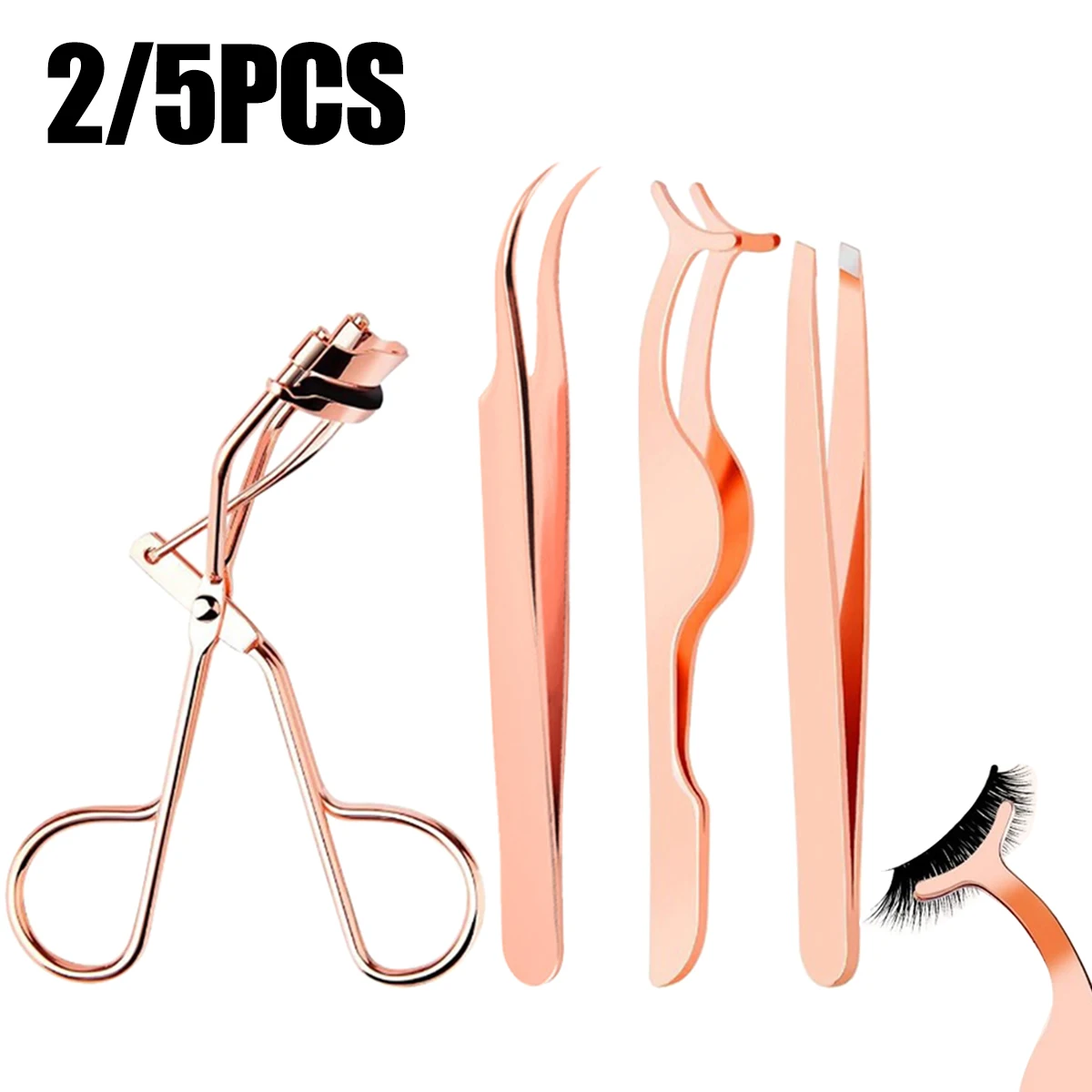 2/5 個まつげピンセットセットプロフェッショナルローズゴールドステンレスチップ眉毛トングクリップはさみ美容ツールまつげカーラー女性のための