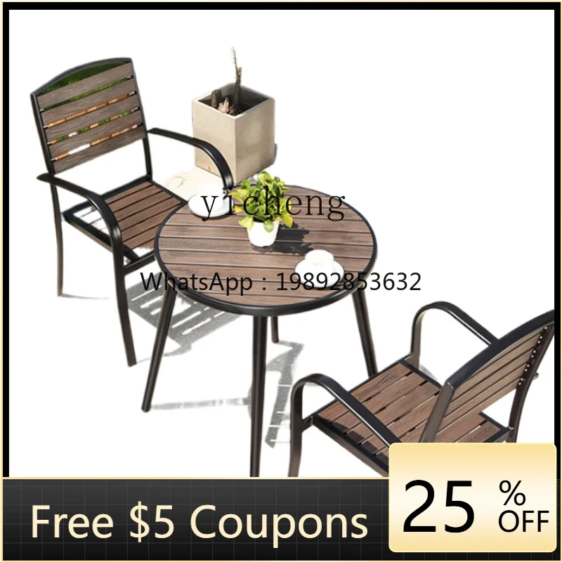 

Outdoor Antiseptic Wood Tables and Chairs Small Coffee Table Balcony Wrought Iron Outdoor Plastic Wood Cafe