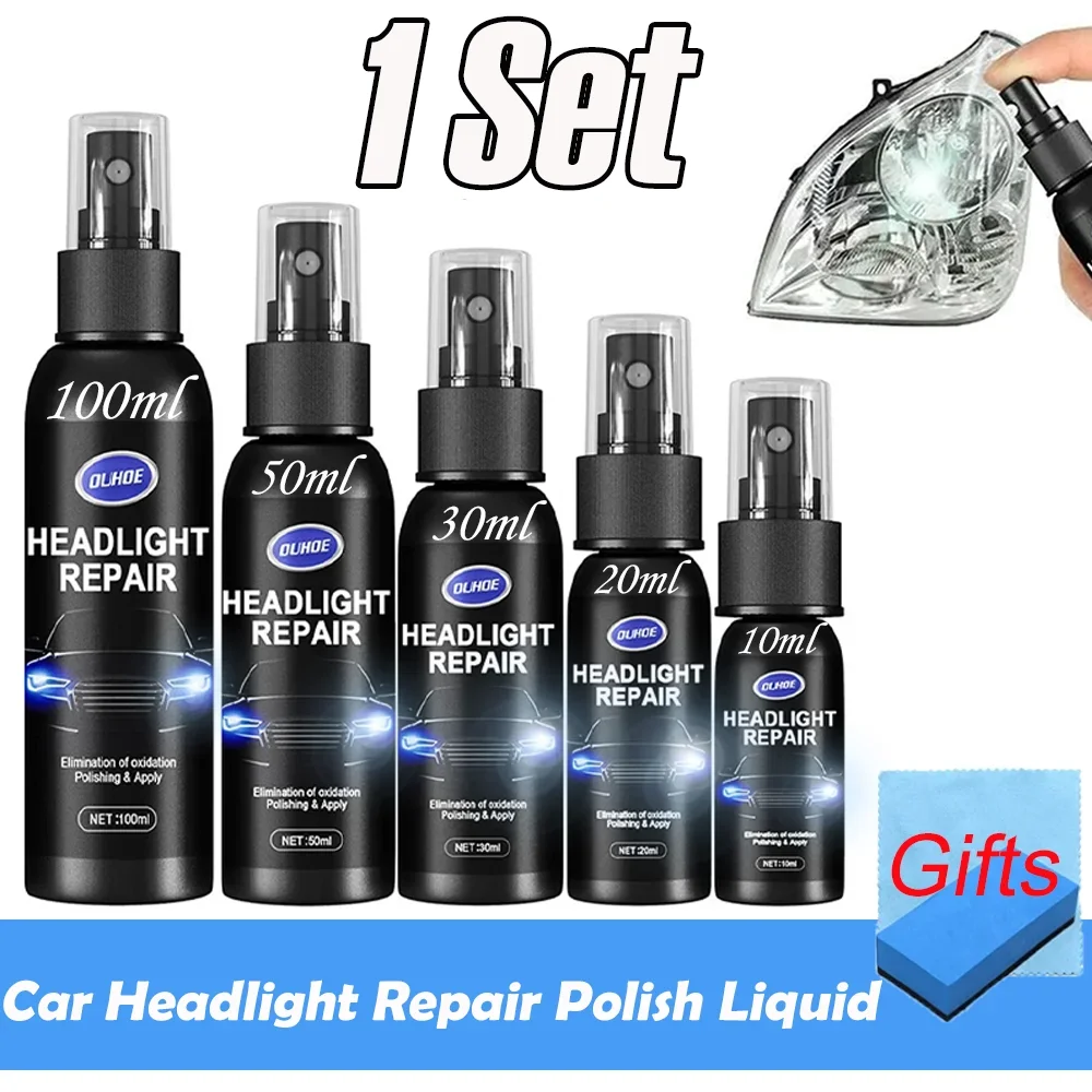 

10/20/30/50/100ml Car Headlight Repair Polish Liquid with Cleaning Sponge Cloth Car Headlight Restoration Scratch Polishing Tool