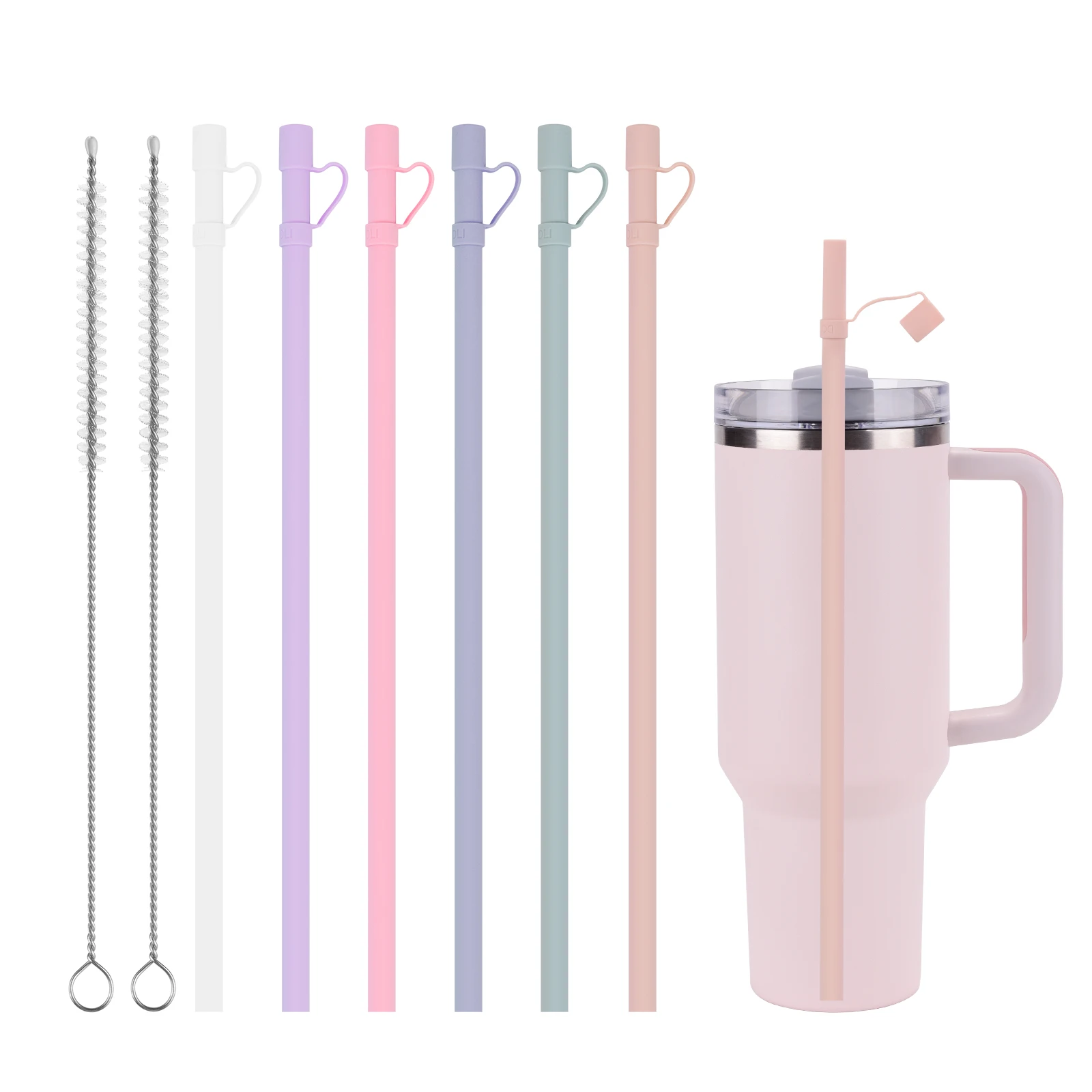 6 Pcs Replacement Long Silicone Straw With Straw Cover,Compatible with Stanley 40/30 oz Cup Tumbler,for Stanley Accessorie