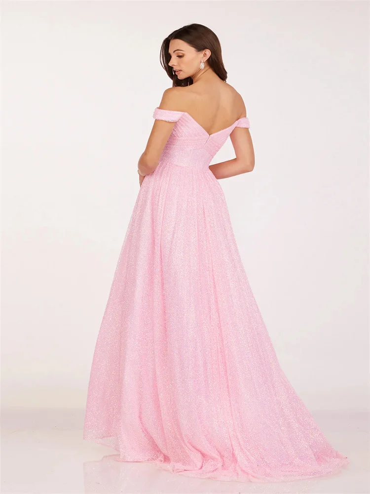 New Arrival Off Shoulder Sweetheart Neckline Tulle A-Line Evening Dress Sexy Open Back Zipper Floor Length Gown For Women 2024