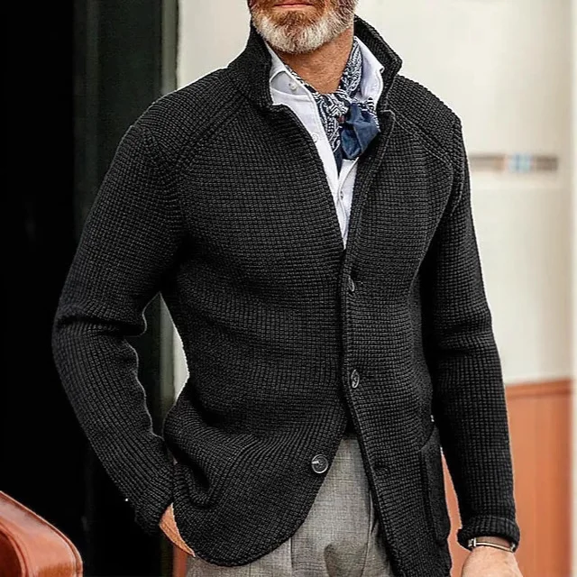 Fashion New Men's Casual Long-sleeved Solid Color Knitted Jacket Men's Coat European and American